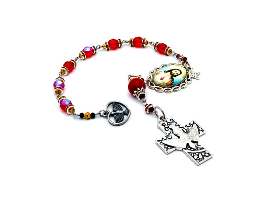 Holy Spirit unique rosary beads prayer chaplet with Sacred Heart of Jesus medal and Holy Spirit cross and medal with jasper gemstone prayer bead.