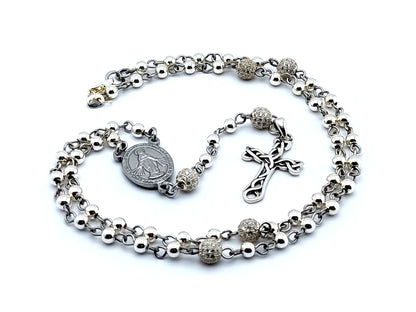 Miraculous medal unique rosary beads sterling silver rosary bead necklace with sterling silver Celtic style cross and crystal and 925 silver Our Father beads.