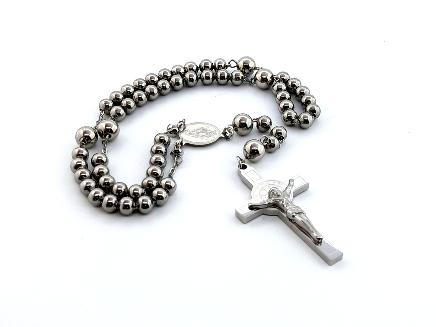 Miraculous medal unique rosary beads stainless steel rosary beads with Saint Benedict stainless steel crucifix.