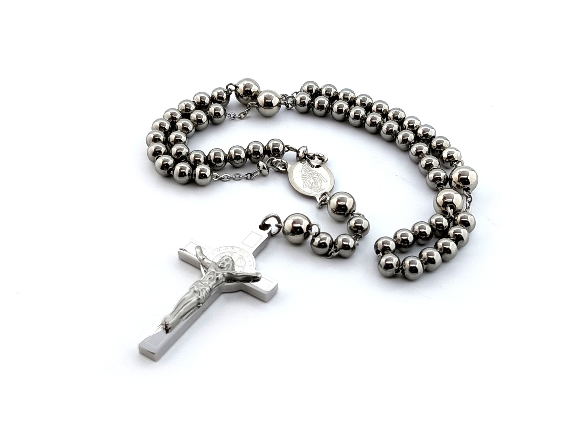 Miraculous medal unique rosary beads stainless steel rosary beads with Saint Benedict stainless steel crucifix.