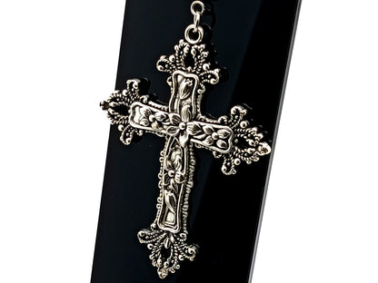 Our Lady of Grace unique rosary beads domed picture medals purse clip with large decorative cross on lobster purse clasp.