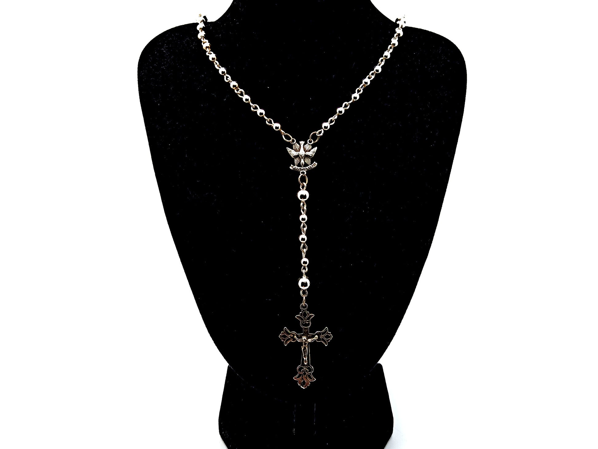 Holy Spirit 925 sterling silver unique rosary beads wearable rosary beads with 925 sterling silver Our Father beads and sterling silver filigree crucifix.