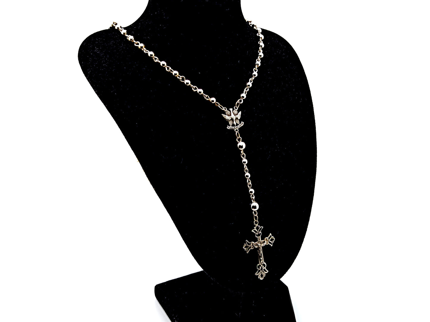 Holy Spirit 925 sterling silver unique rosary beads wearable rosary beads with 925 sterling silver Our Father beads and sterling silver filigree crucifix.