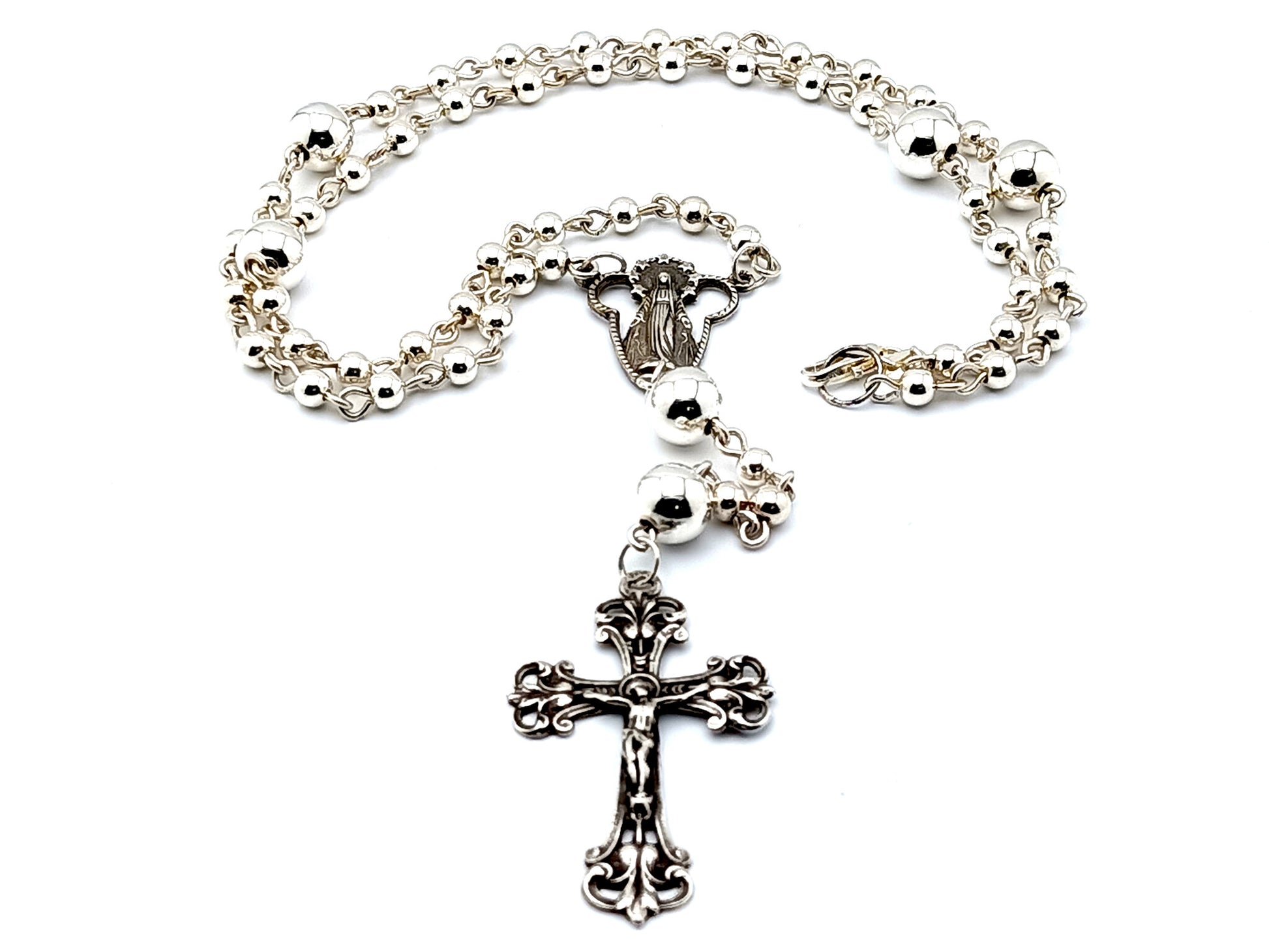 Our Lady of Grace and The Sacred Heart of Jesus unique rosary beads  925 sterling silver wearable rosary beads with sterling silver Our father beads and crucifix.