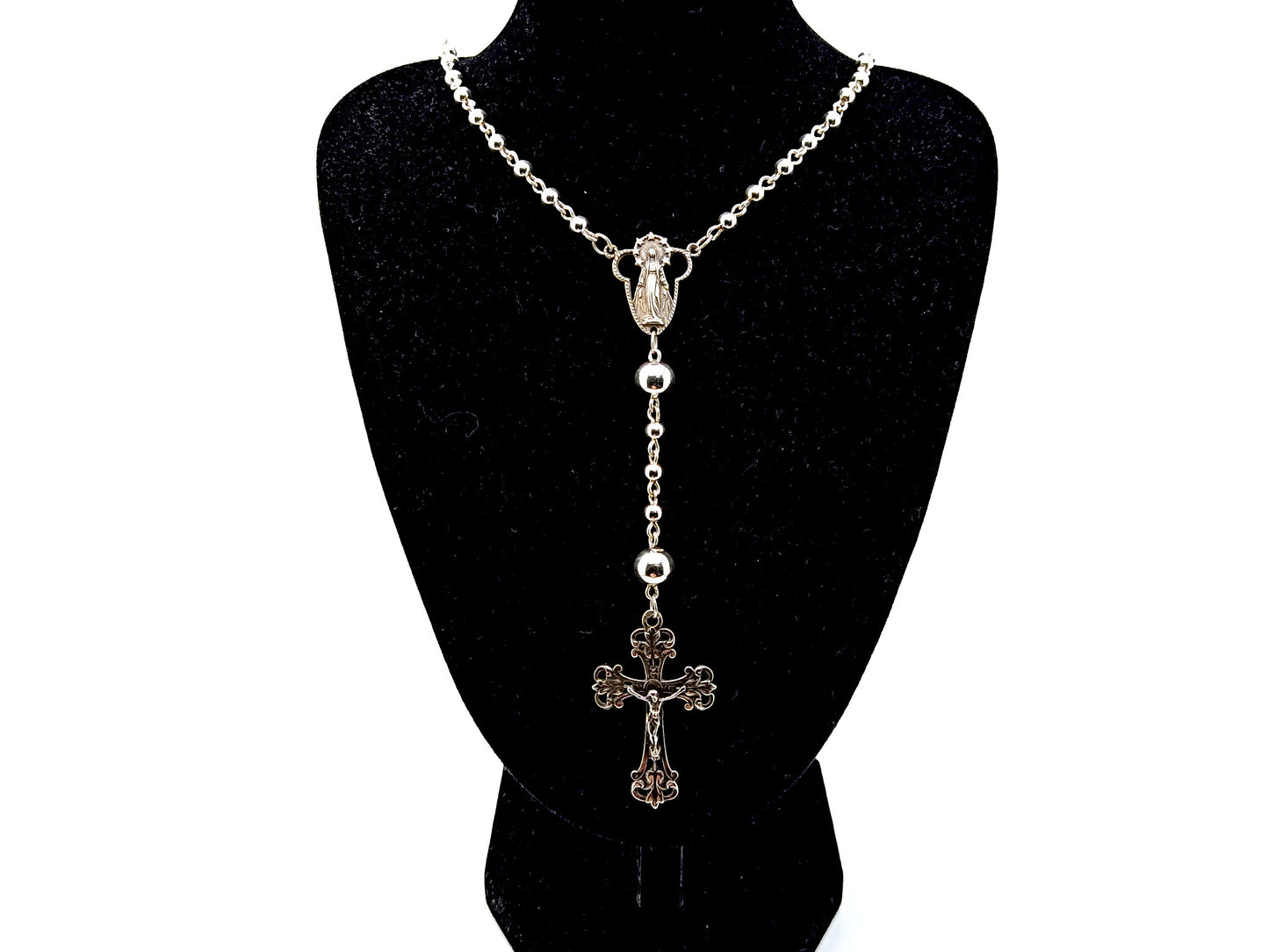 Our Lady of Grace and The Sacred Heart of Jesus unique rosary beads  925 sterling silver wearable rosary beads with sterling silver Our father beads and crucifix.