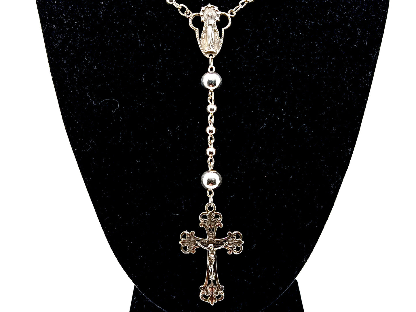 Our Lady of Grace and The Sacred Heart of Jesus unique rosary beads  925 sterling silver wearable rosary beads with sterling silver Our father beads and crucifix.