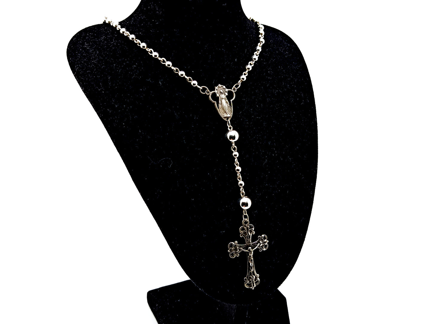 Our Lady of Grace and The Sacred Heart of Jesus unique rosary beads  925 sterling silver wearable rosary beads with sterling silver Our father beads and crucifix.