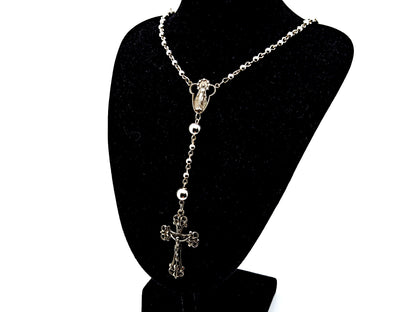 Our Lady of Grace and The Sacred Heart of Jesus unique rosary beads  925 sterling silver wearable rosary beads with sterling silver Our father beads and crucifix.