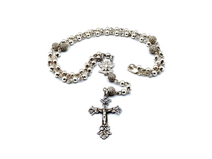 Holy Spirit 925 sterling silver unique rosary beads wearable rosary beads with crystal 925 sterling silver Our Father beads and sterling silver filigree crucifix