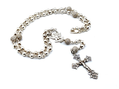 Holy Spirit 925 sterling silver unique rosary beads wearable rosary beads with crystal 925 sterling silver Our Father beads and sterling silver filigree crucifix