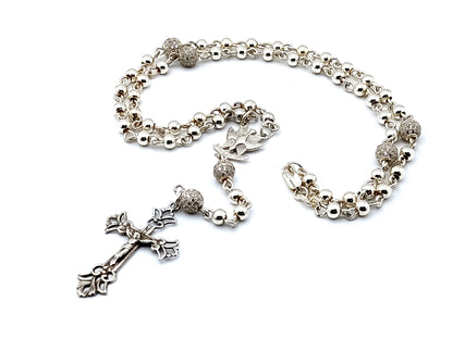 Holy Spirit 925 sterling silver unique rosary beads wearable rosary beads with crystal 925 sterling silver Our Father beads and sterling silver filigree crucifix