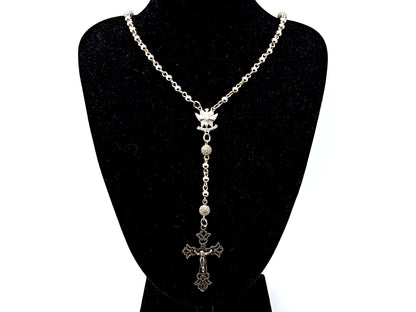 Holy Spirit 925 sterling silver unique rosary beads wearable rosary beads with crystal 925 sterling silver Our Father beads and sterling silver filigree crucifix