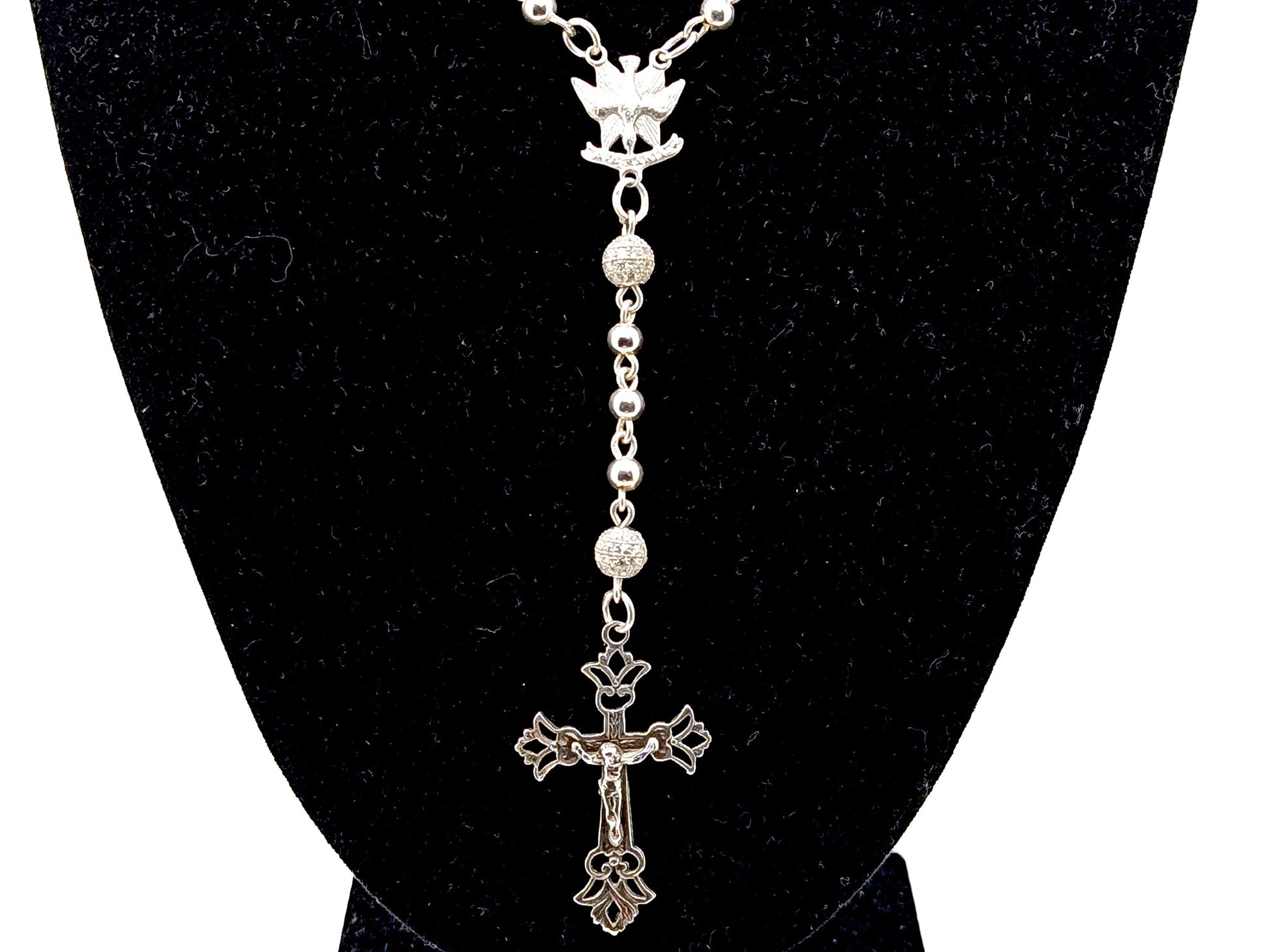 Holy Spirit 925 sterling silver unique rosary beads wearable rosary beads with crystal 925 sterling silver Our Father beads and sterling silver filigree crucifix