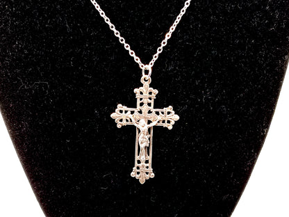 925 sterling silver unique rosary beads filigree design wearable crucifix and stainless steel 18" chain.