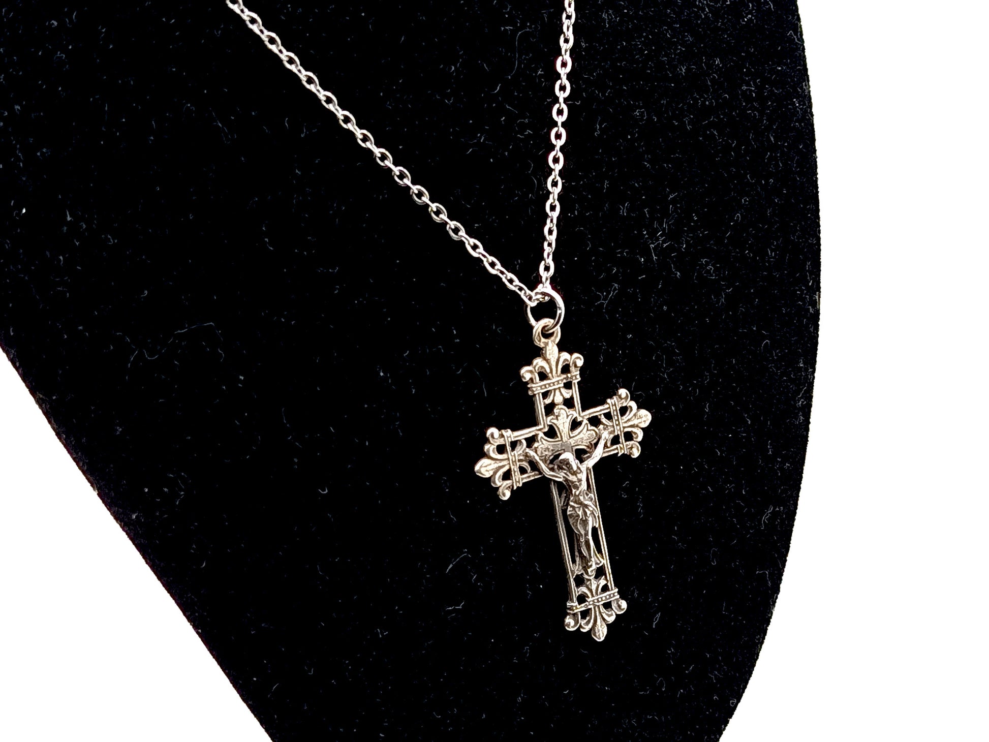 925 sterling silver unique rosary beads filigree design wearable crucifix and stainless steel 18" chain.