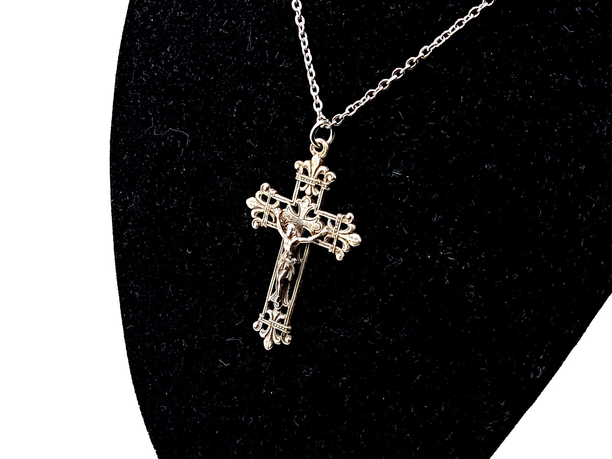 925 sterling silver unique rosary beads filigree design wearable crucifix and stainless steel 18" chain.