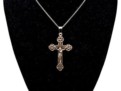 925 sterling silver unique rosary beads lily design wearable crucifix and 18" sterling silver belcher chain. 