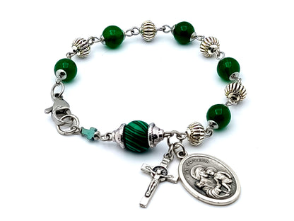 Saint Joseph unique rosary beads mens stainless steel and gemstones single decade rosary bracelet with relic medal.