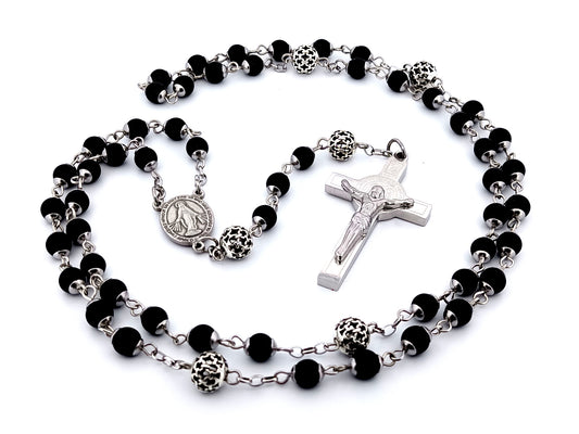 Miraculous medal unique rosary beads onyx gemstone rosary beads with stainless steel Saint Benedict box design crucifix.