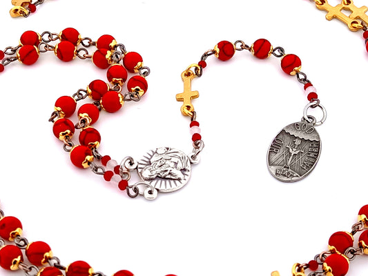 God The Father unique rosary beads gemstone prayer chaplet with Holy Octave of Consecration medal and gold crosses.