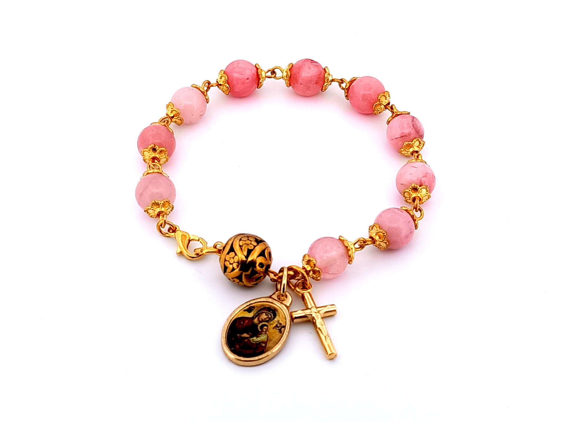 Our Lady of Perpetual Help quartz gemstone single decade rosary