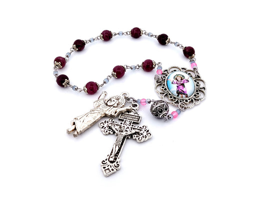 Divino Nino unique rosary beads gemstone single decade rosary beads with pardon crucifix and Divino Nino medal.