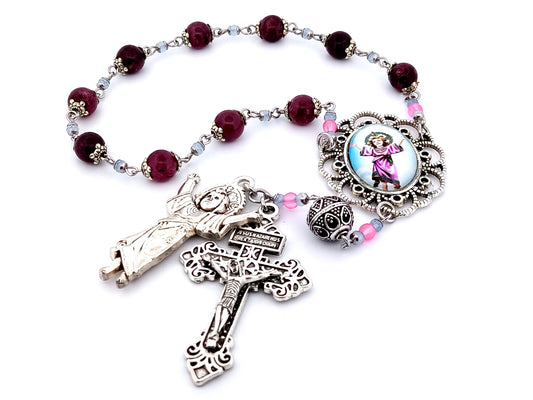 Divino Nino unique rosary beads gemstone single decade rosary beads with pardon crucifix and Divino Nino medal.