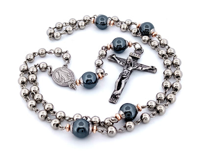 Miraculous medal unique rosary beads stainless steel and gemstone rosary beads with stainless steel crucifix. 