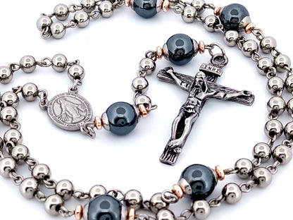 Miraculous medal unique rosary beads stainless steel and gemstone rosary beads with stainless steel crucifix. 