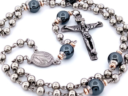 Miraculous medal unique rosary beads stainless steel and gemstone rosary beads with stainless steel crucifix. 
