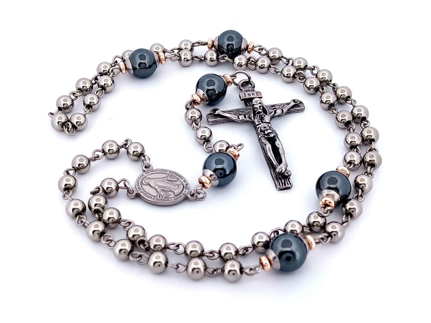 Miraculous medal unique rosary beads stainless steel and gemstone rosary beads with stainless steel crucifix. 