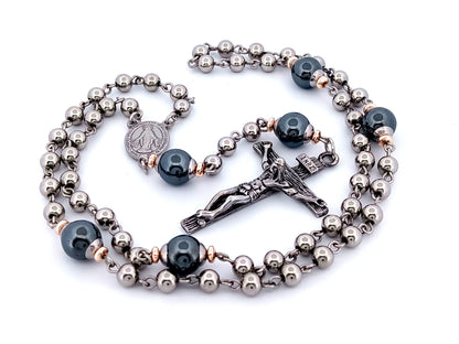 Miraculous medal unique rosary beads stainless steel and gemstone rosary beads with stainless steel crucifix. 