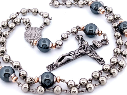 Miraculous medal unique rosary beads stainless steel and gemstone rosary beads with stainless steel crucifix. 