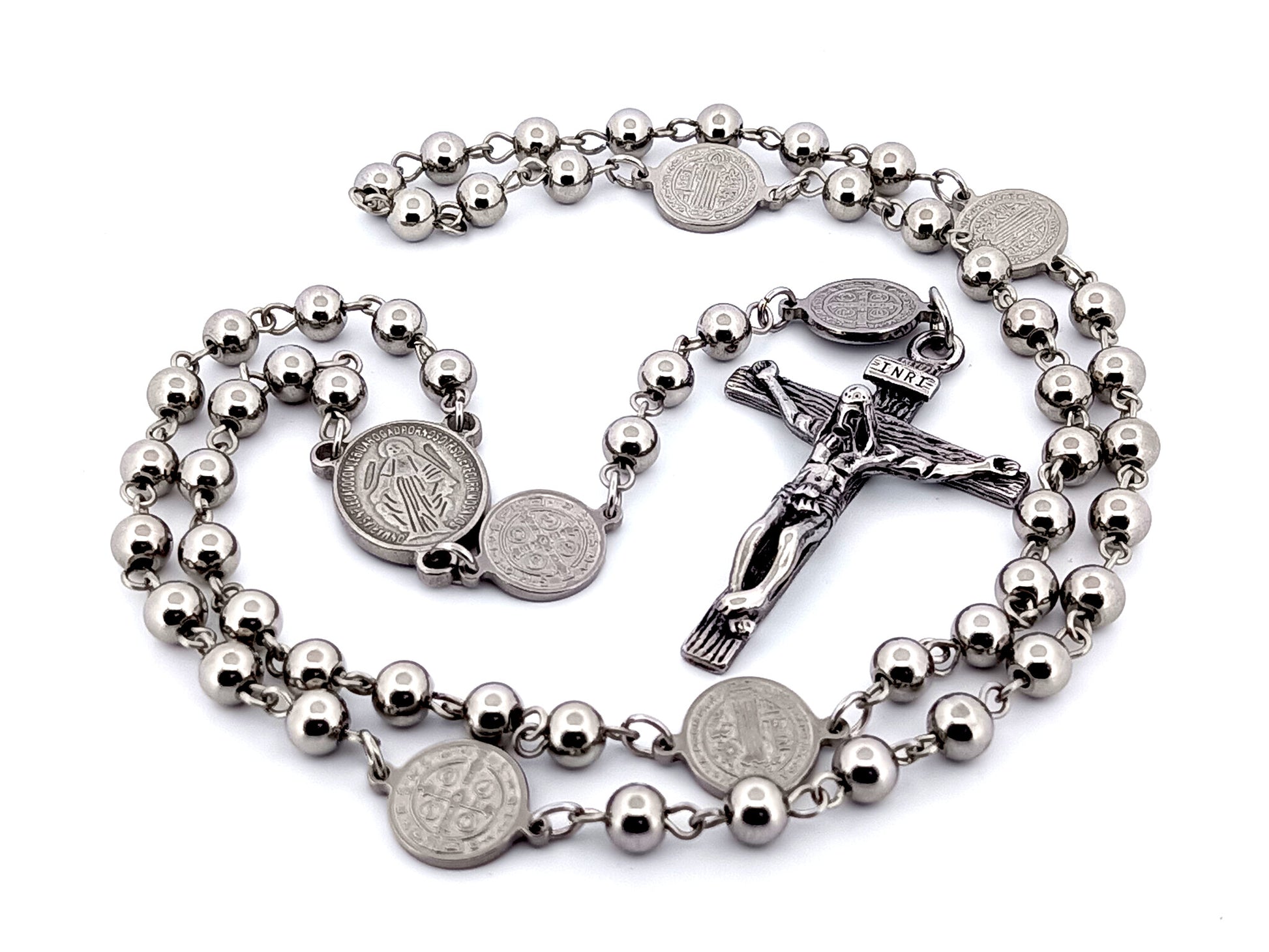Miraculous medal stainless steel unique rosary beads rosary beads with Saint Benedict linking medals.