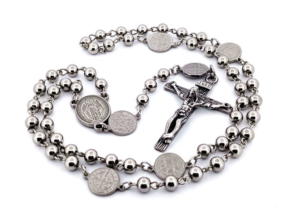 Miraculous medal stainless steel unique rosary beads rosary beads with Saint Benedict linking medals.