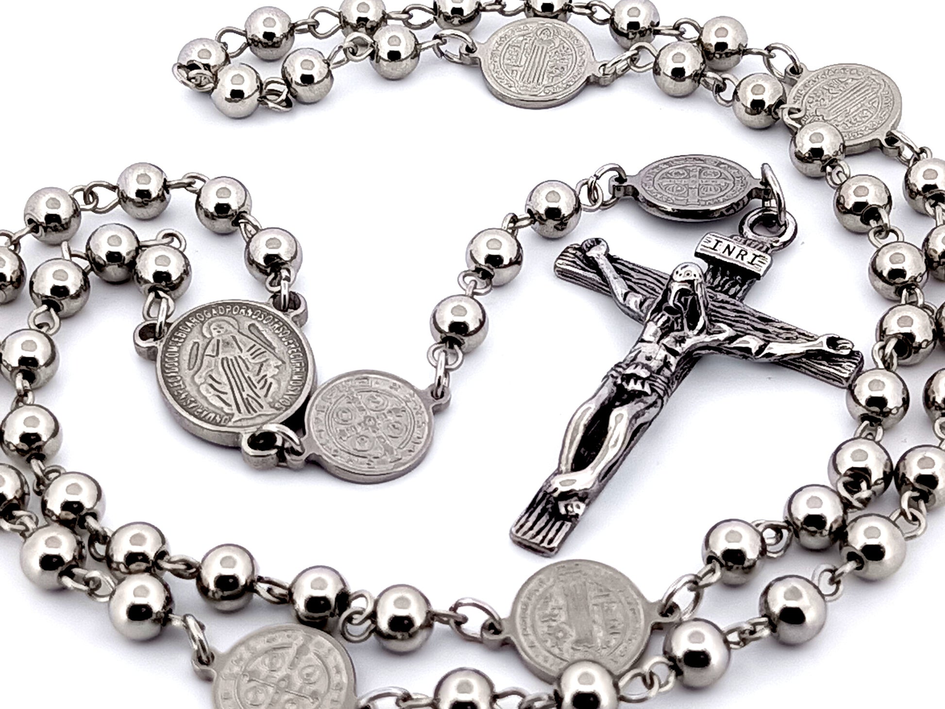 Miraculous medal stainless steel unique rosary beads rosary beads with Saint Benedict linking medals.