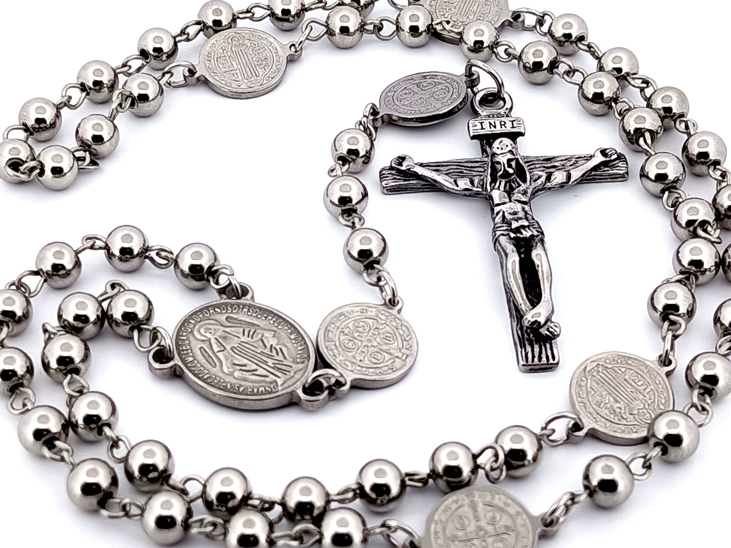 Miraculous medal stainless steel unique rosary beads rosary beads with Saint Benedict linking medals.