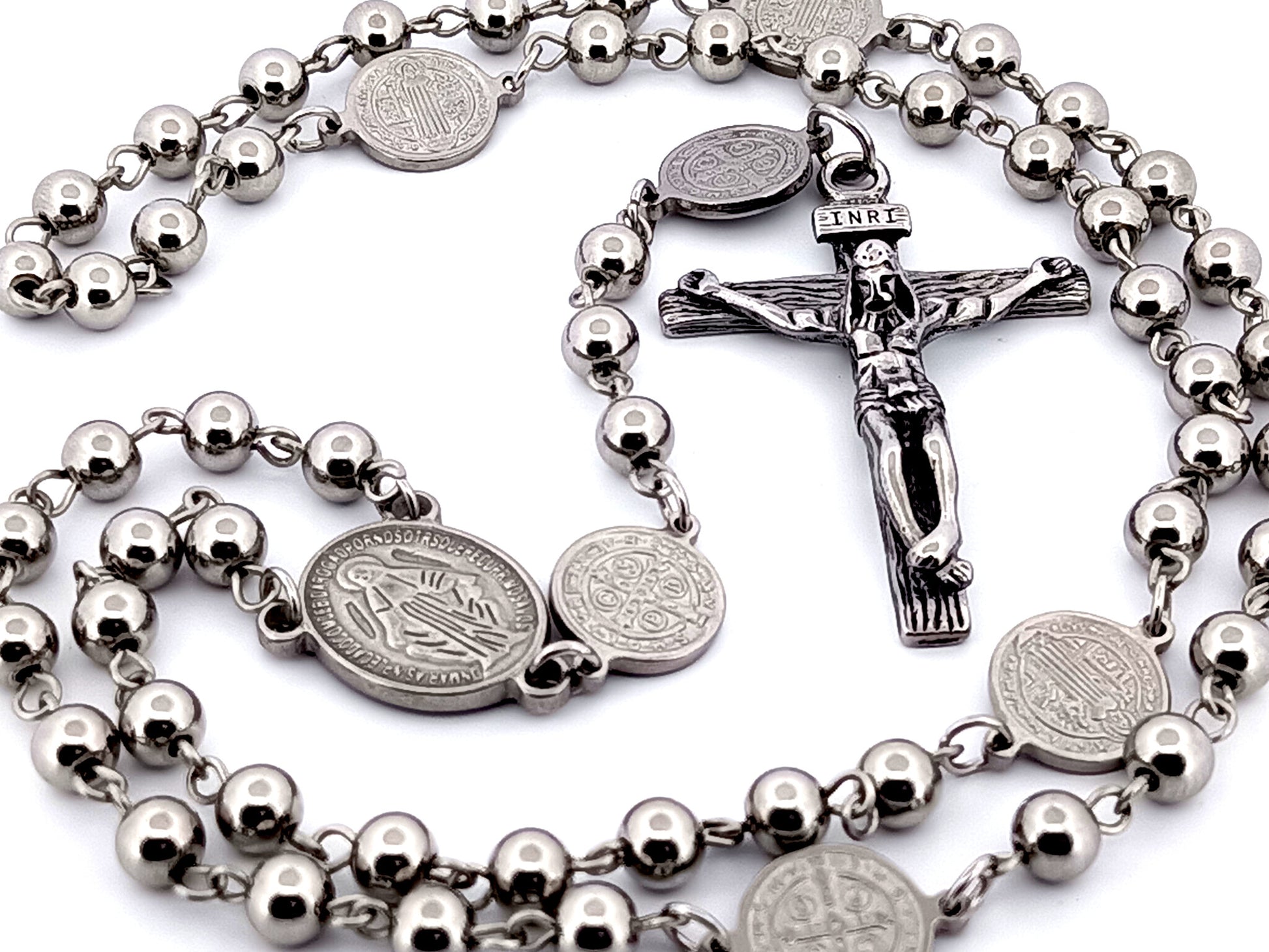 Miraculous medal stainless steel unique rosary beads rosary beads with Saint Benedict linking medals.