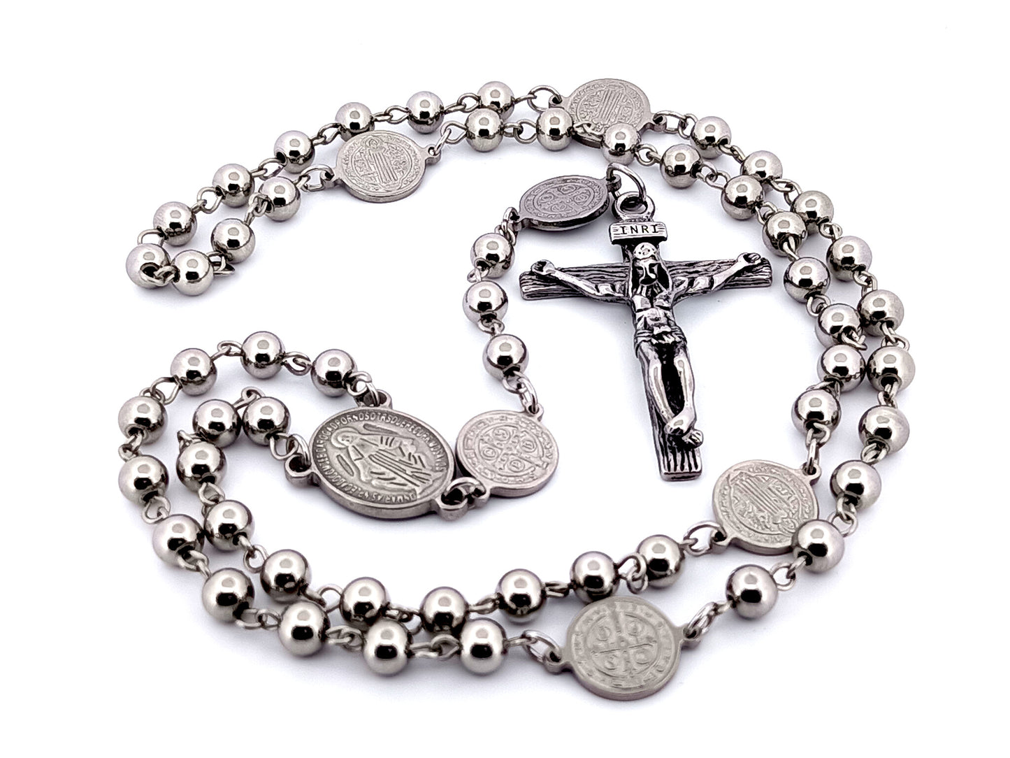 Miraculous medal stainless steel unique rosary beads rosary beads with Saint Benedict linking medals.