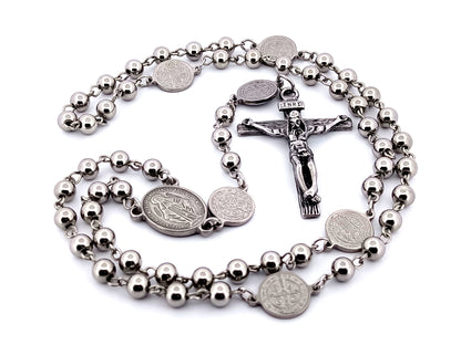Miraculous medal stainless steel unique rosary beads rosary beads with Saint Benedict linking medals.
