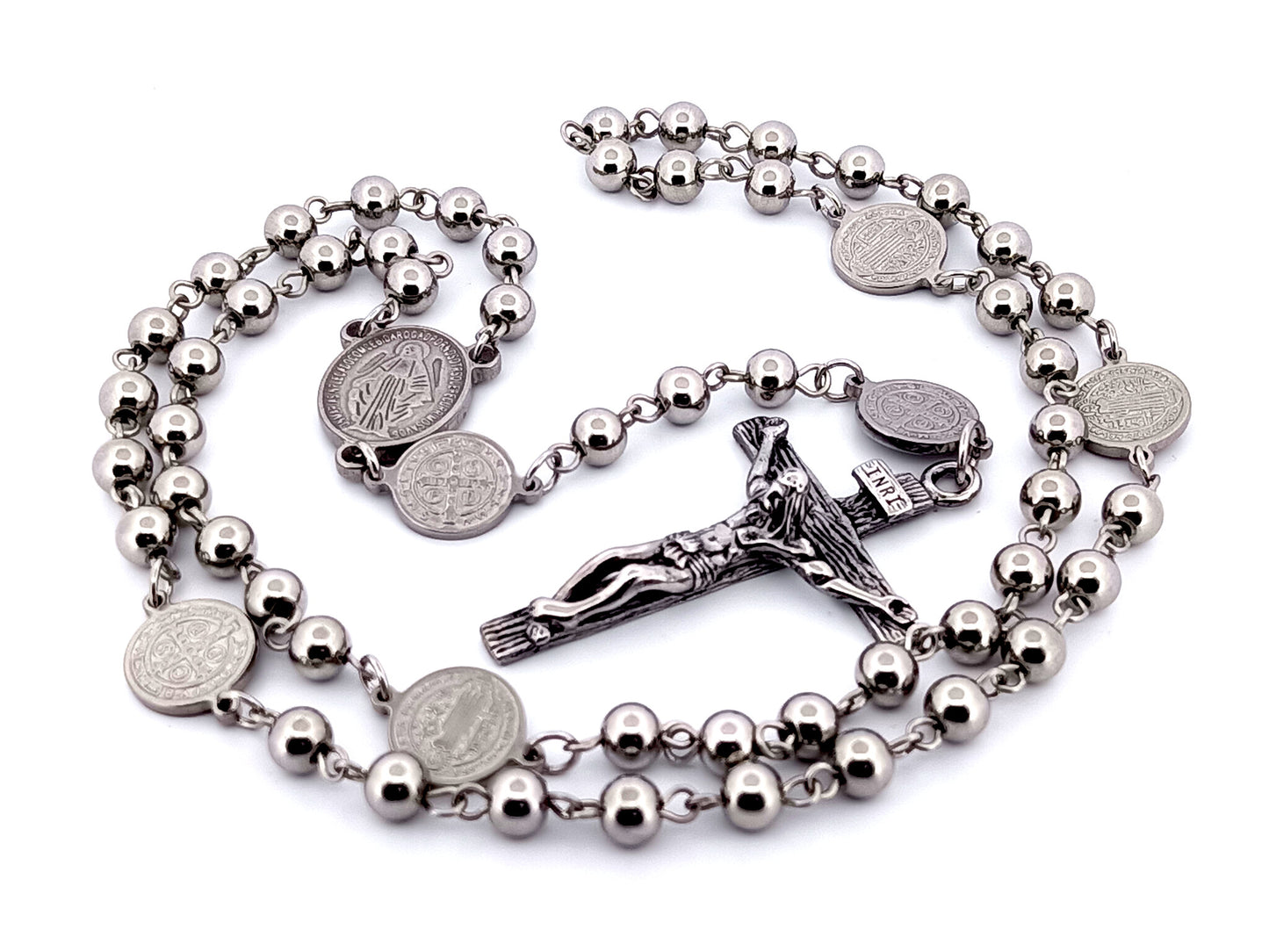 Miraculous medal stainless steel unique rosary beads rosary beads with Saint Benedict linking medals.
