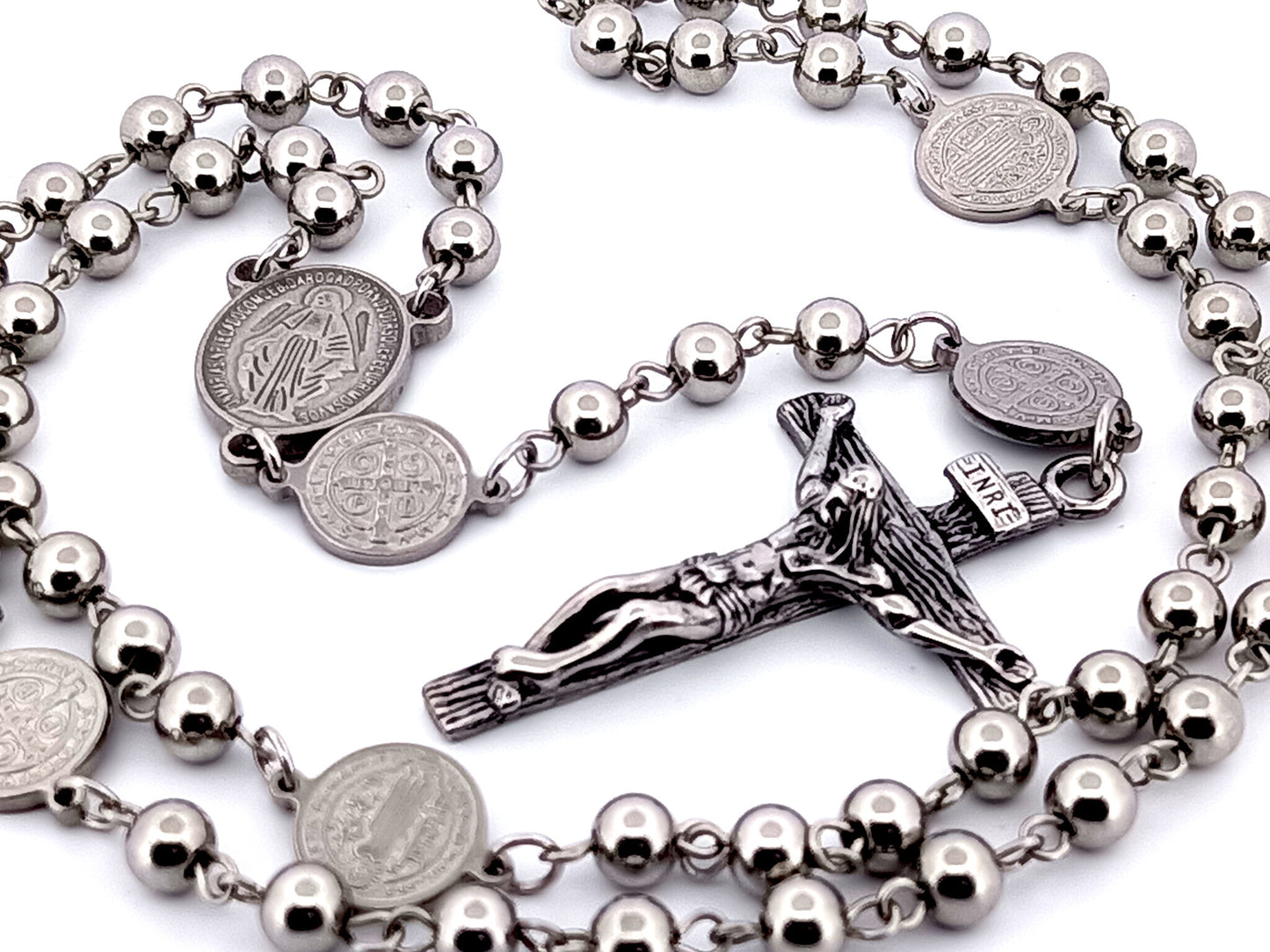 Miraculous medal stainless steel unique rosary beads rosary beads with Saint Benedict linking medals.