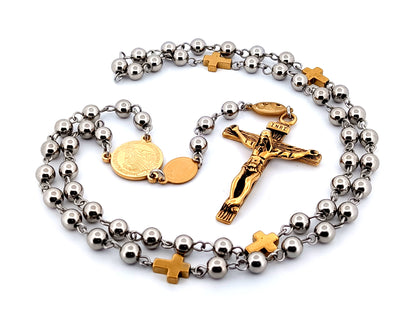Miraculous medal unique rosary beads gold plated stainless steel rosary beads with gold cross linking beads.
