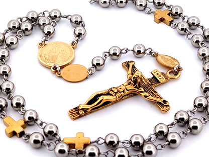 Miraculous medal unique rosary beads gold plated stainless steel rosary beads with gold cross linking beads.