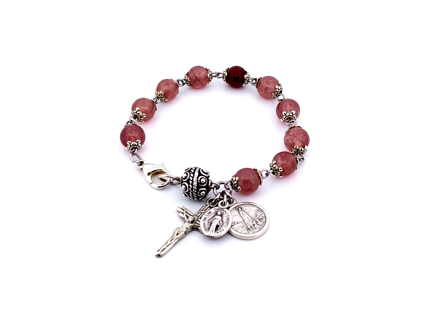 Our Lady of Fatima gemstone single decade rosary bracelet with Miraculous medal.