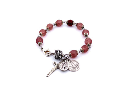Our Lady of Fatima gemstone single decade rosary bracelet with Miraculous medal.