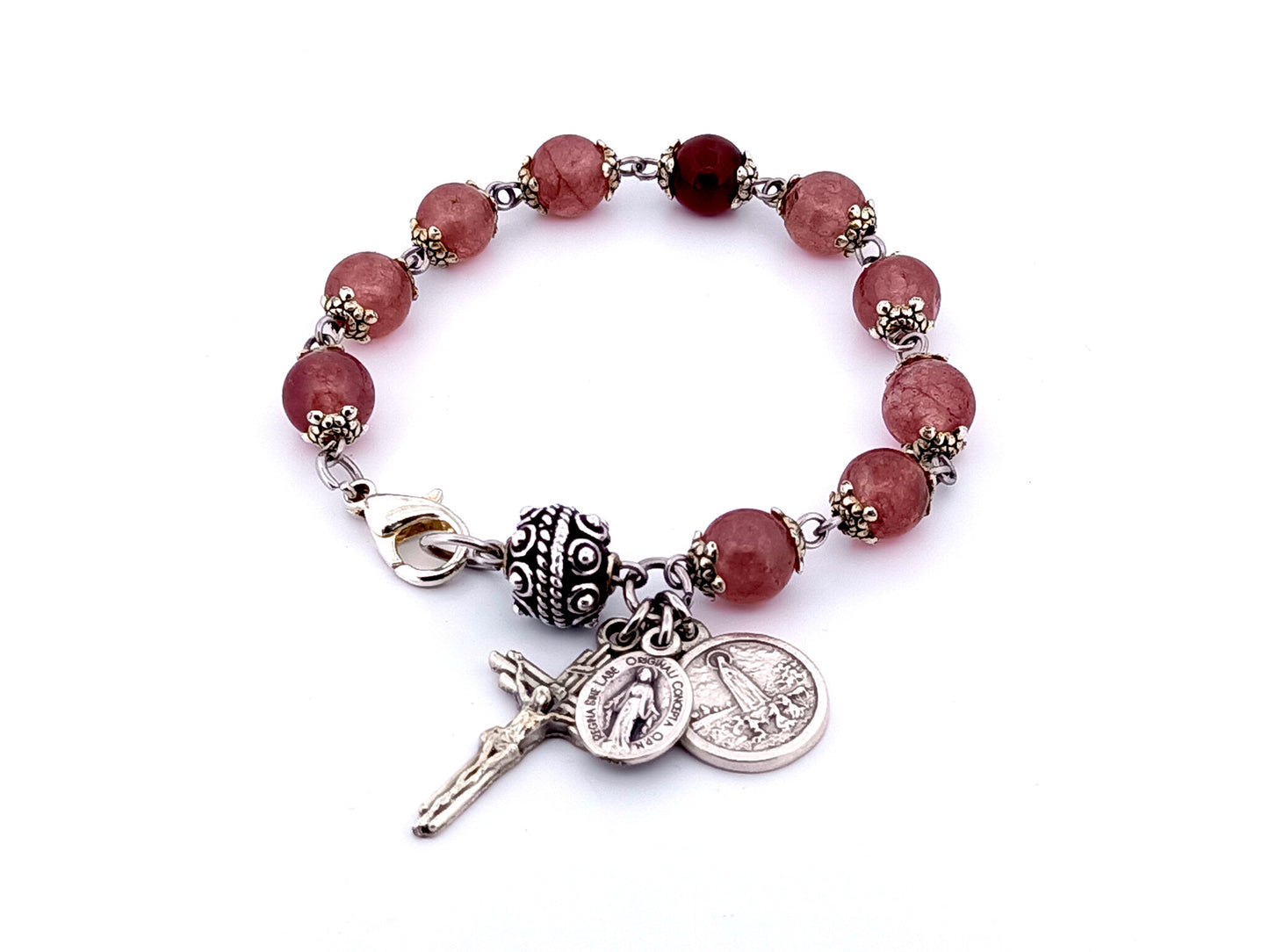 Our Lady of Fatima gemstone single decade rosary bracelet with Miraculous medal.