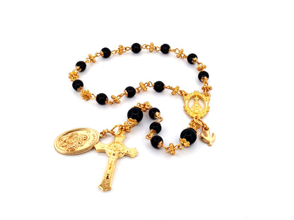 Our Lady of charity unique rosary beads onyx gemstone single decade pocket rosary beads with Saint Joseph medal.
