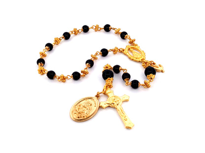 Our Lady of charity unique rosary beads onyx gemstone single decade pocket rosary beads with Saint Joseph medal.