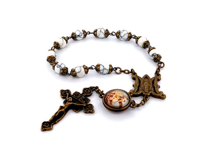 Miraculous medal and Saint Michael unique rosary beads gemstone single decade rosary beads with brass crucifix.